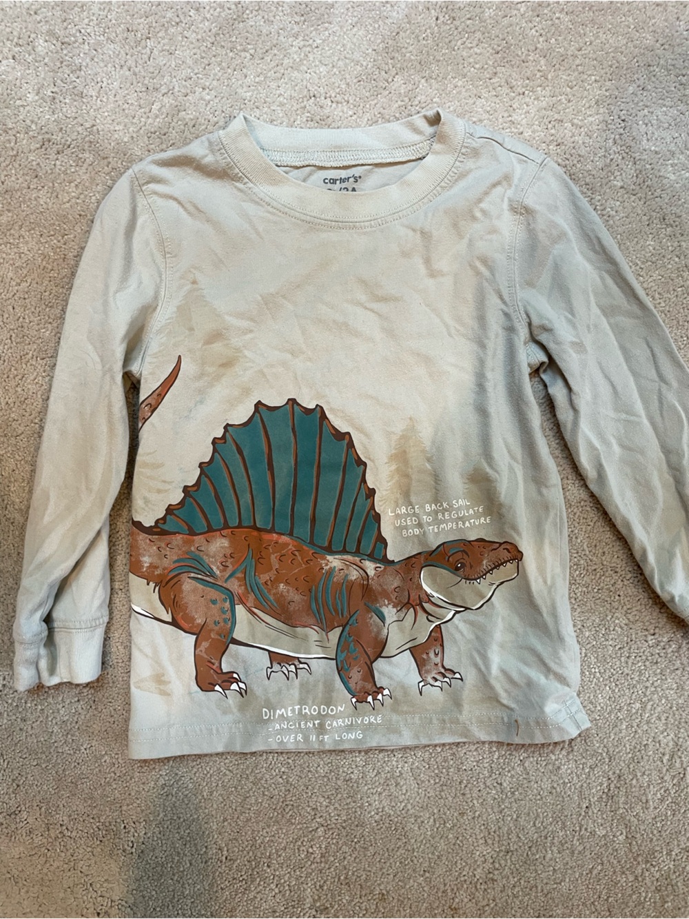 Dimetrodon 3T Carter's Beige Long-Sleeve Top Dinosaur